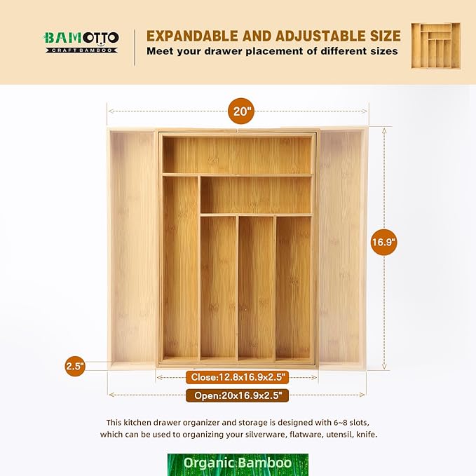 Expandable Bamboo Drawer Organizer – Large 20