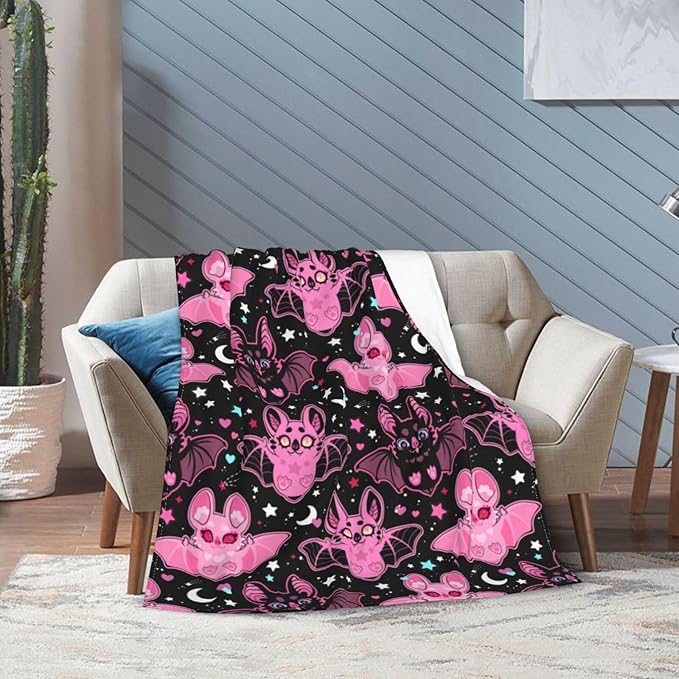 Pink Bat Throw Blanket Soft Fleece Blanket Men Women Gift for Kids Boys Girls for Party Couch Sofa Bed Deco Blankets 50