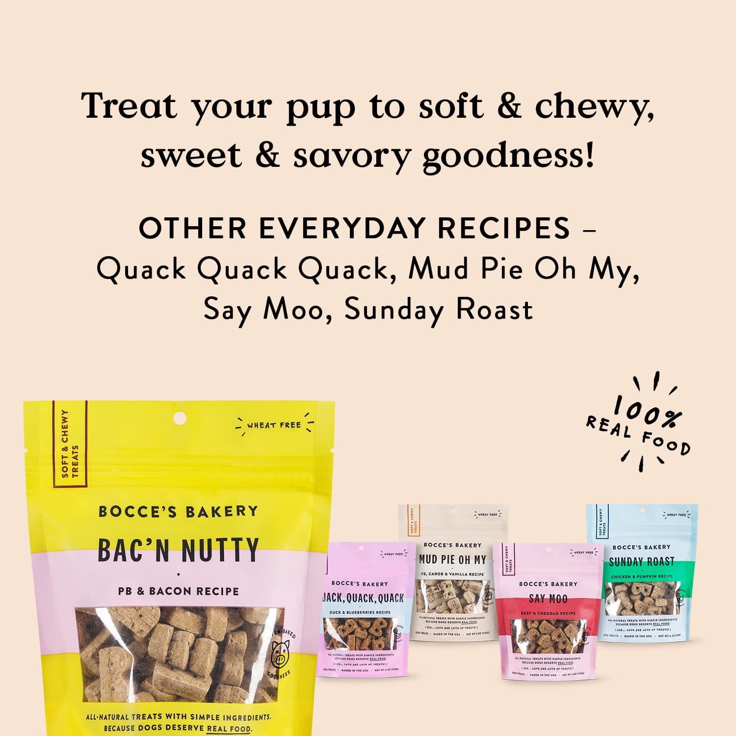 Bocce's Bakery Dog Treat Bac'n Nutty Soft, 12-Pack (6 oz. Each)