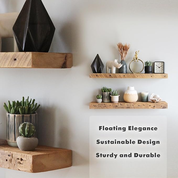 Urban Legacy Reclaimed Barnwood Planks | Floating Shelves for Wall w/Flush Mount Shelf Bracket Set Included | Set of 2 (Natural, 18