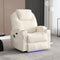 Power Recliner Chair with Heat and Massage, PU Leather Home Theater Seating with LED Lights/Cup Holders/Side Pocket/USB Port, Reclining Sofa Chair for Living Room (1, Beige)