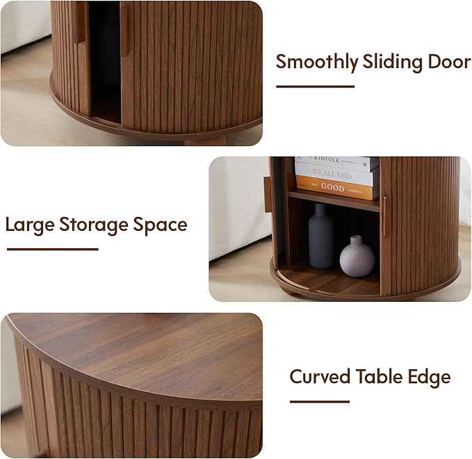 Farmhouse Round End Table with Charging Station, 24