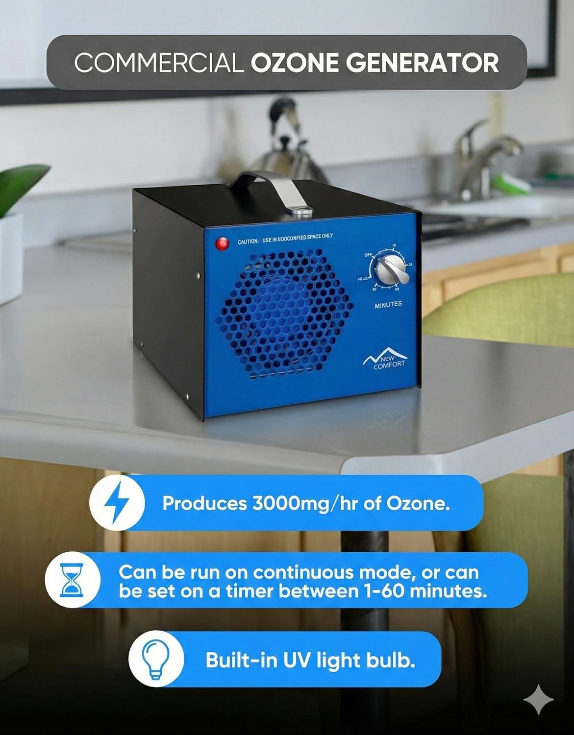 New Comfort Large Odor Eliminating Blue Commercial Ozone Generator by Prolux