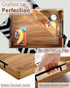 22 Inches Acacia Wood Serving Tray with Metal Handles, Large Wooden Rectangle Ottoman Tray, Decorative and Durable Design for Living Room Coffee Table Couch Kitchen