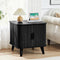 AVZEAR 24" Large Square End Table with Charging Station, Farmhouse Fluted Sofa Side Table with Sliding Tambour Door & Storage, Curved Rustic Wood Nightstand for Living Room, Bedroom, Black