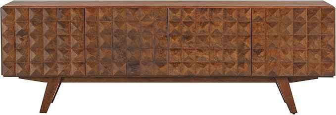 NTC Sapa Mid-Century Modern Solid Wood TV Stand 4-Door Media Console with Carved Geometric Fronts for TVs up to 75