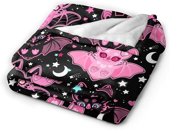 Pink Bat Throw Blanket Soft Fleece Blanket Men Women Gift for Kids Boys Girls for Party Couch Sofa Bed Deco Blankets 50