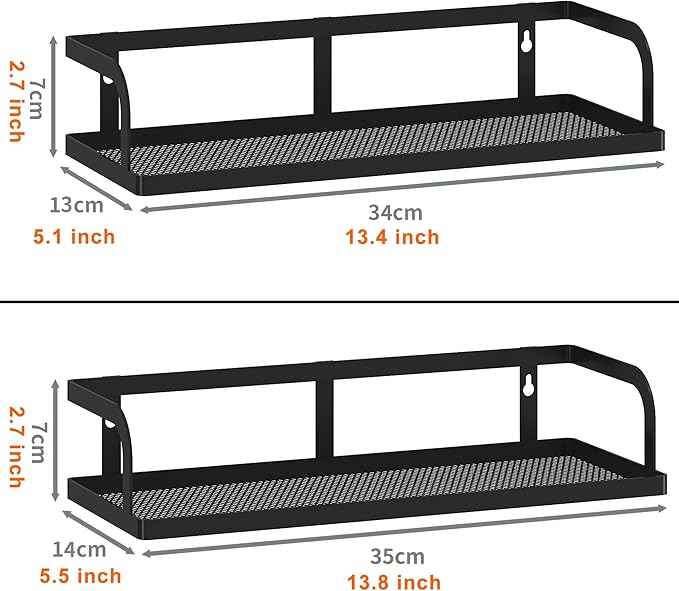 PUSDON Hanging Storage Baskets Organizer Wall Mount, Metal Wire Storage Bin Rack for Kitchen Bathroom Shower Spice Shelf Home Decor Essentials Black-2 Packs (Hollowout)
