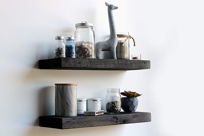 Urban Legacy Reclaimed Barnwood Planks | Floating Shelves for Wall w/Flush Mount Shelf Bracket Set Included | Set of 2 (Coffee Bean, 18