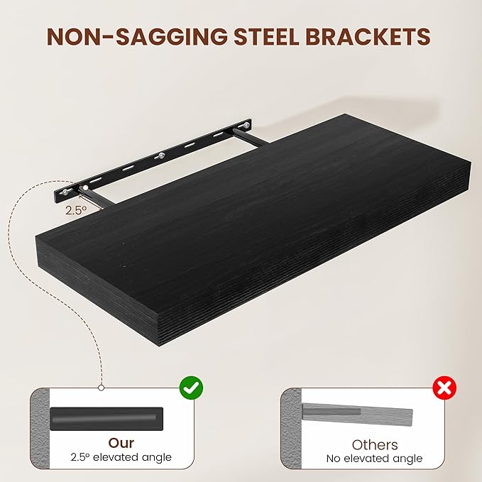 Black Floating Shelves for Wall 36 Inches Long, 12