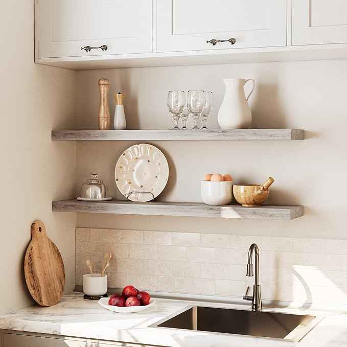 HOOBRO Floating Shelves for Wall, Wall Mounted Shelf Set of 2, 39.4" Hanging Shelf with Invisible Brackets, for Wall in Bathroom, Bedroom, Toilet, Kitchen, Livingroom, Office, Greige BG100BJP201