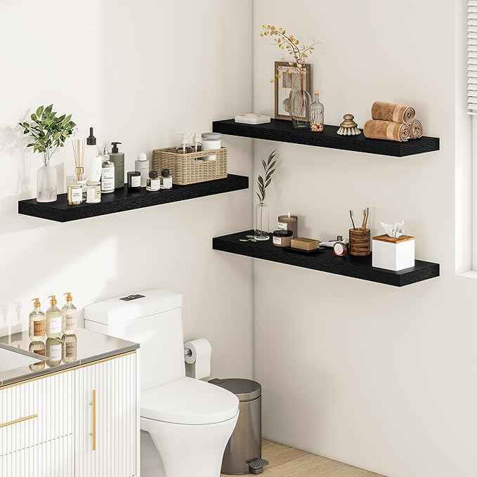 Black Floating Shelves for Wall 36 Inches Long, 12" Deep Wall Shelves 2" Thick, Heavy Duty Shelf for Bedroom, Bathroom, Living Room, Kitchen, Office, Home Decor, Modern Shelf Set of 2, 36" X 12" X 2"