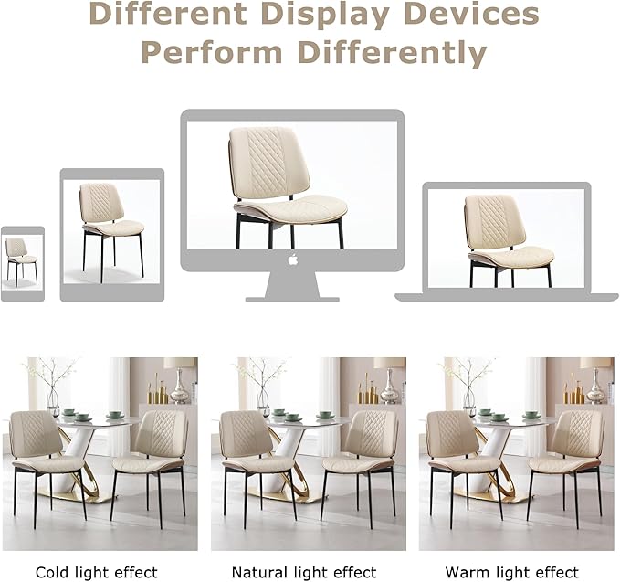 BV Dining Chairs Set of 6, PU Leather Armless Kitchen Chair in Modern Walnut Style, Mid Century Bentwood Side Chair with Metal Legs, Retro Accent Guest Chair for Kitchen Dining Room(Beige)