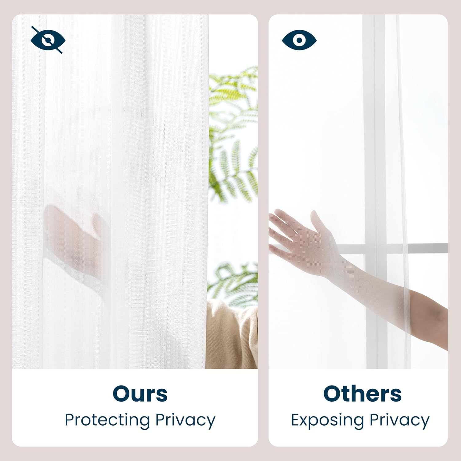 Non-See-Through Thermal Insulated White Sheer Curtains 2 Panels Set Light Filtering Window Drapes with Rod Pocket