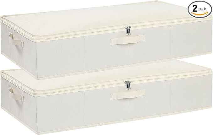 Underbed Storage Box, Clothes Organizer With Sturdy Structure and Reinforced Handles for Blanket, Sheets, Pillows, Towels, Shoes, Beige, 2 Pack, 31.5 x 15.7 x 5.9 Inch
