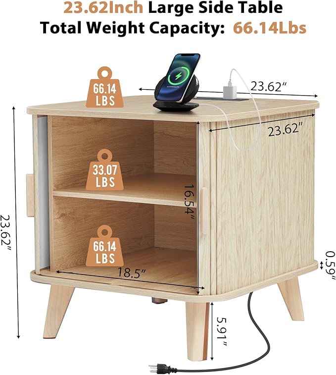 Farmhouse Square End Table with Charging Station, 24