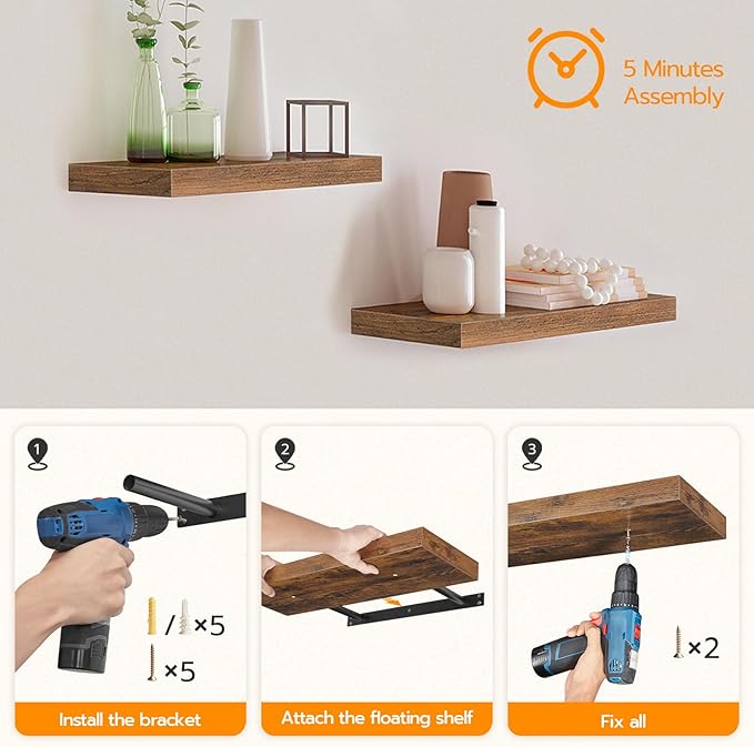 HOOBRO Floating Shelves for Wall, Wall Mounted Shelf Set of 2, 15.7