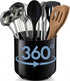 Cooler Kitchen Extra Large and Sturdy Rotating Utensil Holder Caddy with No-Tip Weighted Base, Removable Divider, and Gripped Insert | Rust Proof and Dishwasher Safe