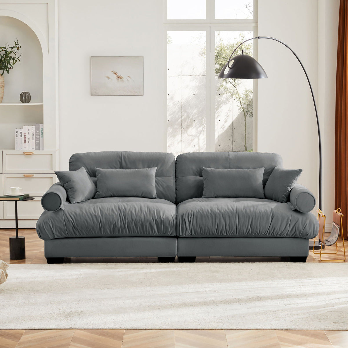 Modern Oversize Sofa With Cloud Like Comfort, Featuring Waist And Throw Pillows