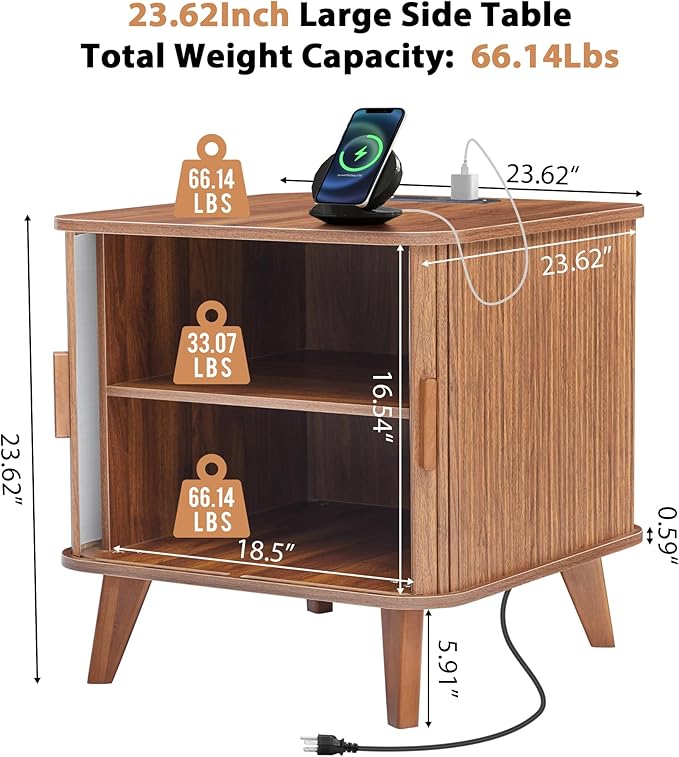 Farmhouse Square End Table with Charging Station, 24