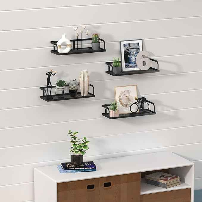PUSDON Hanging Storage Baskets Organizer Wall Mount, Metal Wire Storage Bin Rack for Kitchen Bathroom Shower Spice Shelf Home Decor Essentials Black-2 Packs (Hollowout)