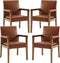 Mid Century Modern Dining Chairs Set of 4 Faux Leather Upholstered Living Room Side Chair, Kitchen Arm Chair with Solid Wood Legs for Home Kitchen & Restaurant, PU Brown