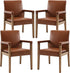 Mid Century Modern Dining Chairs Set of 4 Faux Leather Upholstered Living Room Side Chair, Kitchen Arm Chair with Solid Wood Legs for Home Kitchen & Restaurant, PU Brown