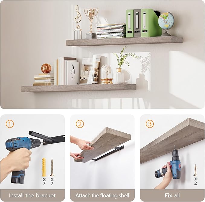 HOOBRO Floating Shelves for Wall, Wall Mounted Shelf Set of 2, 31.5