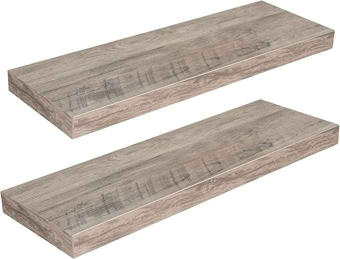HOOBRO Floating Shelves, Wall Shelf Set of 2, 23.6 Inch Hanging Shelf with Invisible Brackets, for Wall Decor in Bathroom, Bedroom, Toilet, Kitchen, Living Room, Office, Greige BG60BJ01G1