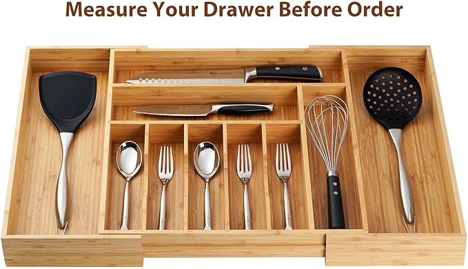 Umilife Extra Large Expandable Kitchen Siverware Utensils Drawer Organizer, 19