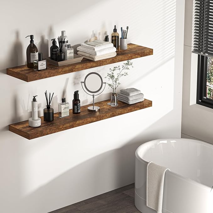 Floating Shelves - 10.23 Inch Deep Wall Shelf for Decor & Storage - Wall Mounted Display Shelving with Invisible Heavy-Duty Metal Bracket - 48