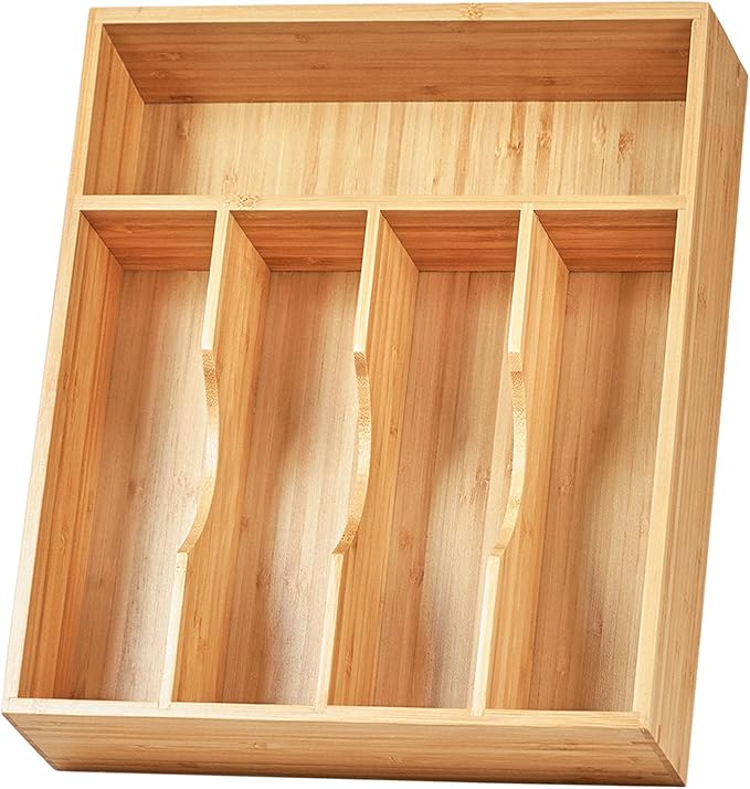 Umilife Bamboo Kitchen Drawer Organizer, 11 Inch Silverware Utensils Tray Holder with Grooved Dividers, 2.4