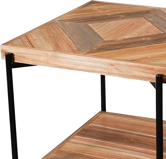 CONSDAN StoneCreek Solid Fir Wood Side Table - Metal Frame, 2-Tier End Table for Living Room/Bedroom/Office, 23
