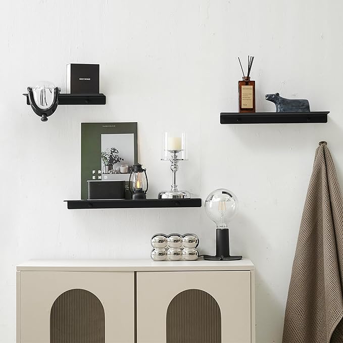 JOOM Metal Wall Shelf, Black Floating Shelf, Small Bathroom Shelf, 16
