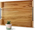 22 Inches Acacia Wood Serving Tray with Metal Handles, Large Wooden Rectangle Ottoman Tray, Decorative and Durable Design for Living Room Coffee Table Couch Kitchen