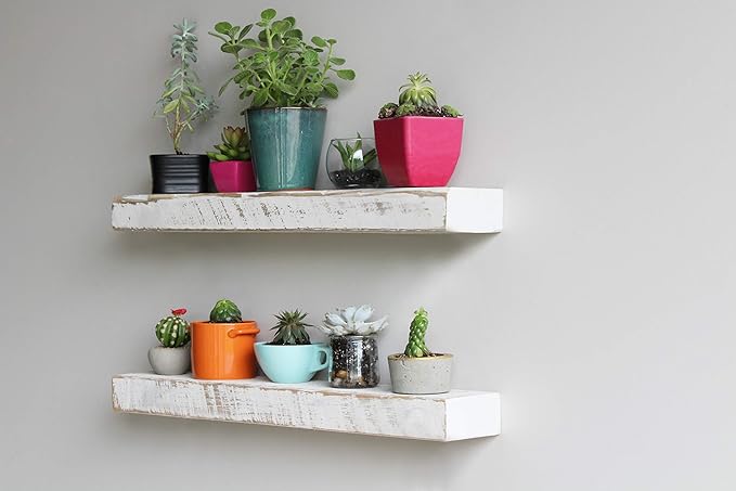 Urban Legacy Reclaimed Barnwood Planks | Floating Shelves for Wall w/Flush Mount Shelf Bracket Set Included | | Set of 2 (White Wash, 36