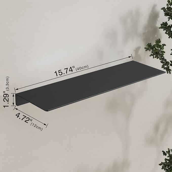 JOOM Black Floating Shelves for Wall Storage, Metal Wall Shelves for Living Room, Bathroom, Kitchen, 16” Display Shelves for Collectibles(2 PCS)
