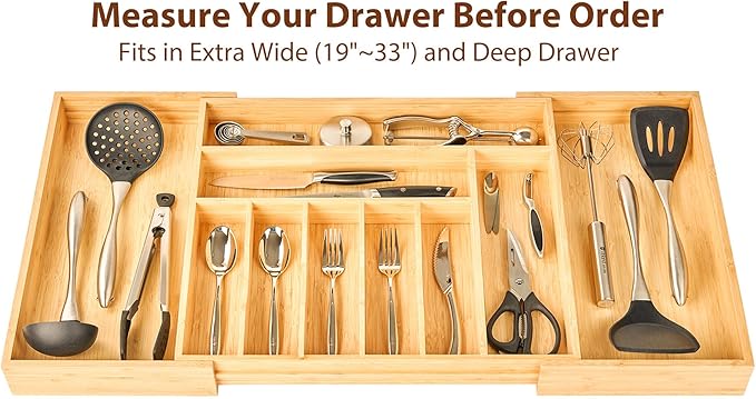 Umilife Extra Large Expandable Kitchen Siverware Utensils Drawer Organizer, 19