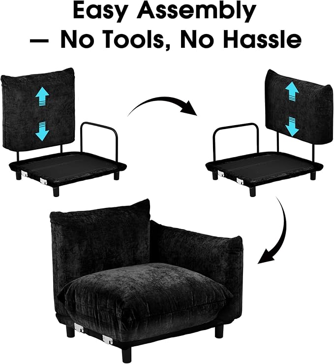 Modern Minimalist Chenille Modular Sectional Sofa, Oversized Couch and Loveseat Set with Thick Cushions, Upholstered Sofa for Small Spaces, Living Room, Bedroom, Office, Apartment(Black,75
