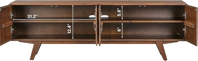 NTC Sapa Mid-Century Modern Solid Wood TV Stand 4-Door Media Console with Carved Geometric Fronts for TVs up to 75
