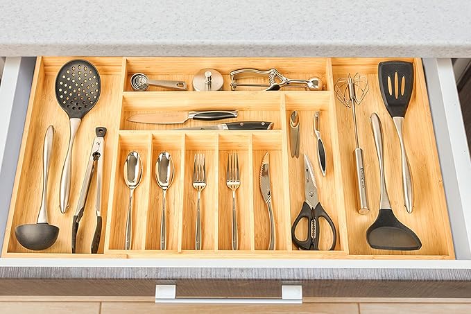 Umilife Extra Large Expandable Kitchen Siverware Utensils Drawer Organizer, 19