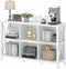 FATORRI 6 Cube Storage Organizer with Shelf, Long Wood and Metal Cubby Bookcase, Industrial Horizontal Bookshelf (White Oak, 47 Inch)