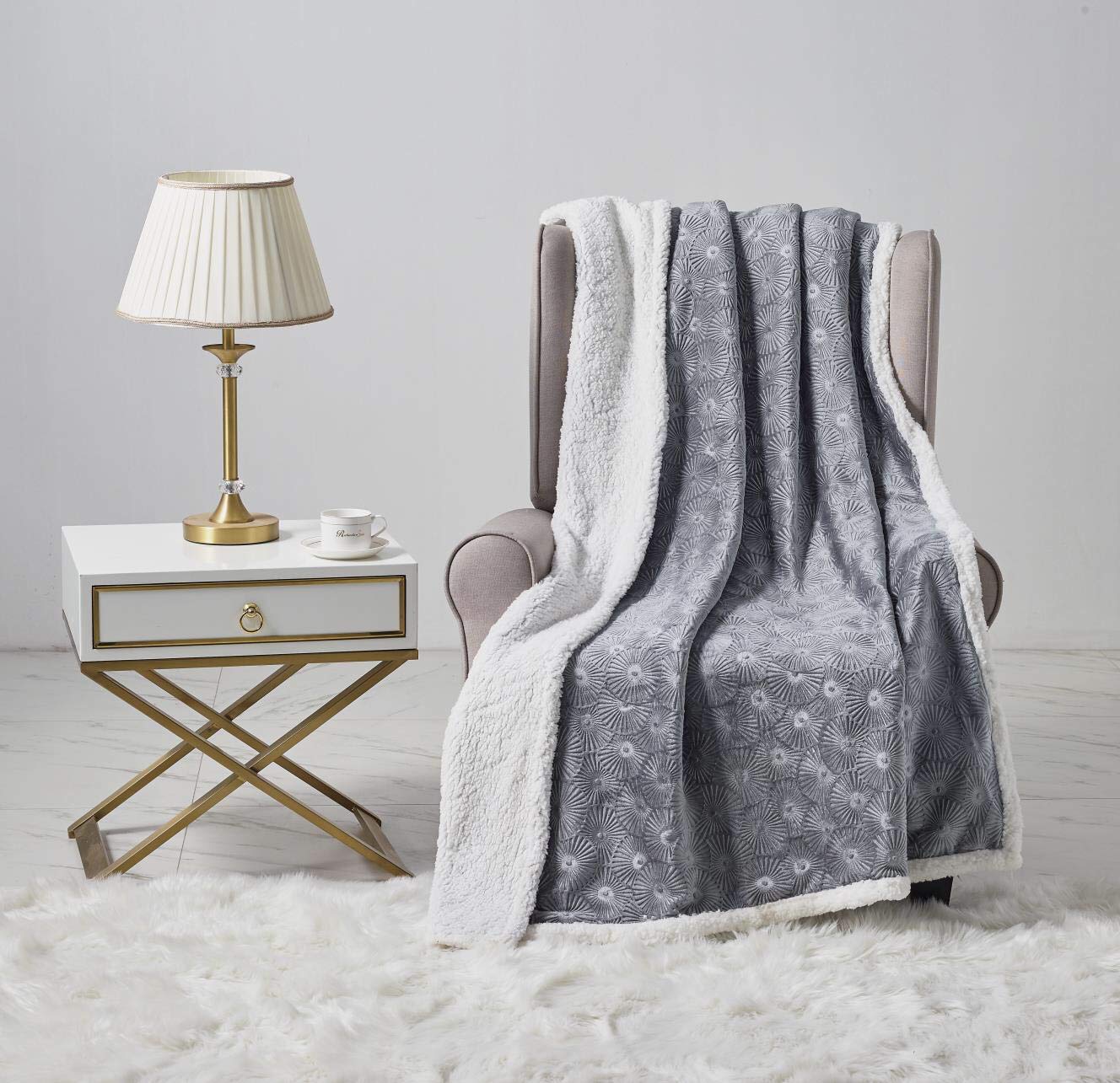 Decor & More Bon Iver Collection Extra Soft Bursting Fireworks Embossed Microplush Throw Blanket with Sherpa Backing (50