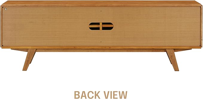 NTC Sapa Mid-Century Modern Solid Wood TV Stand 4-Door Media Console with Carved Geometric Fronts for TVs up to 75