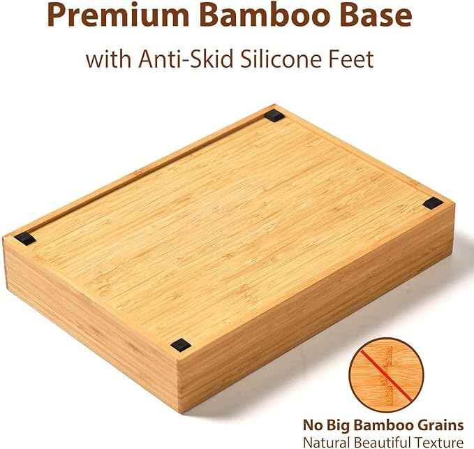 Umilife Kitchen Drawer Organizer, 10 Inch Silverware Utensil Tray Holder, Extra Deep, with Non-Slip Feet & Grooved Drawer Divider, 5 Slots Total Bamboo Wood Caddy for Flatware Cutlery Knives
