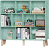 LEYAOYAO 10 Cube Bookshelf,3 Tier Modern Wide Bookcase with Legs,Mid-Century Wood Bookshelves Storage,Mint-Green Large Book Case,Freestanding Organizer Display Shelf for Bedroom,Living Room,Office