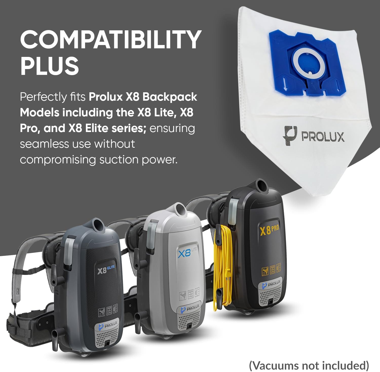 6pk of Bags and 2 Exhaust Filters for the Prolux X8 Backpack Vacuum
