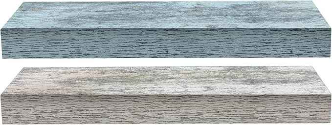 Sorbus Floating Shelves - 2 Pack 16 Inch Rustic & Blue Wall Shelves for Bedroom, Kitchen, Living Room, Bathroom Shelves, Home Decor, Office - Floating Shelf for Trophy, Books, Frames, Toilet Paper