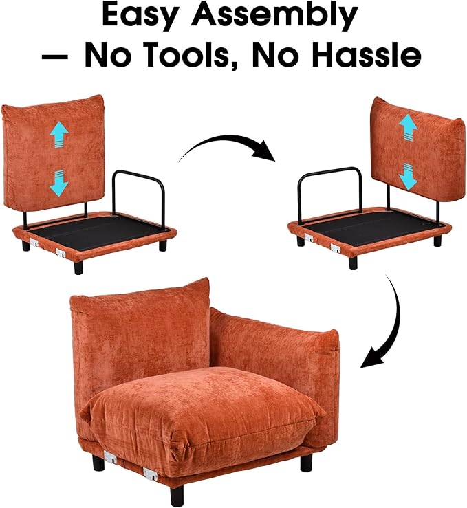 smilesun Modern Minimalist Chenille Modular Sectional Sofa, Oversized Couch and Loveseat Set with Thick Cushions, Upholstered Sofa for Living Room, Bedroom, Office, Apartment(Orange,136
