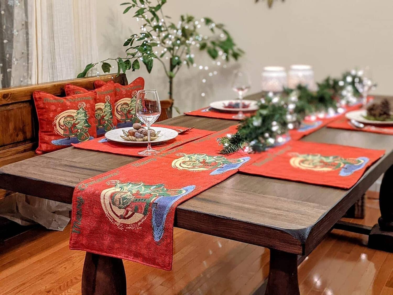 DaDa Bedding Red Santa Claus Christmas Tree Woven Tapestry Dining Table Runner (17615)